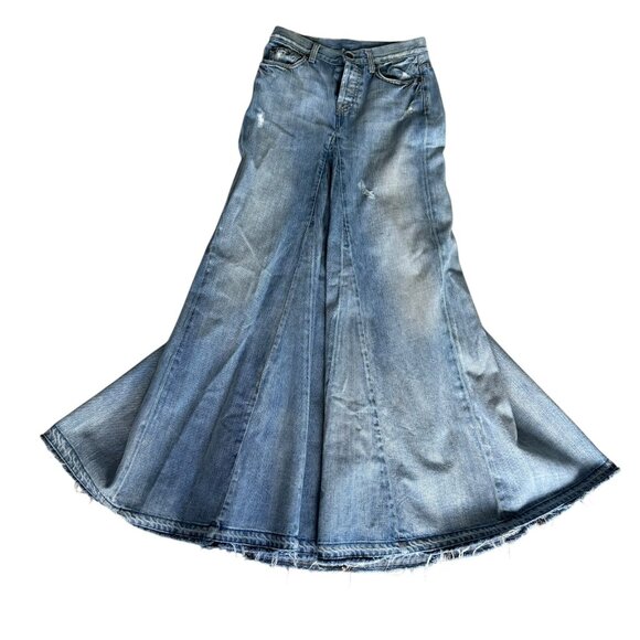 Vintage y2k 7 for all Mankind Blue Distressed Denim Jeans western Maxi Skirt 27 - Picture 1 of 10
